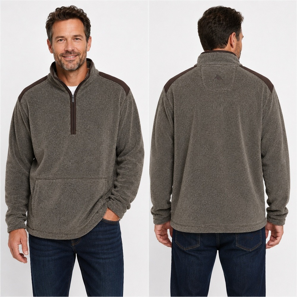 Tommy Bahama Mens Brown Marl High Pile Fleece Quarter Zip Pullover XL Pockets